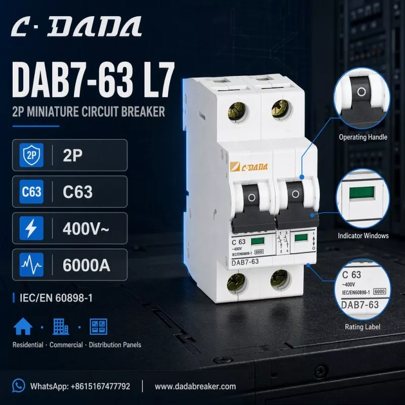 DAB7-63 L7 2P MCB - קלאָר, סאָליד שוץ פֿאַר פאַרשפּרייטונג פּאַנאַלז